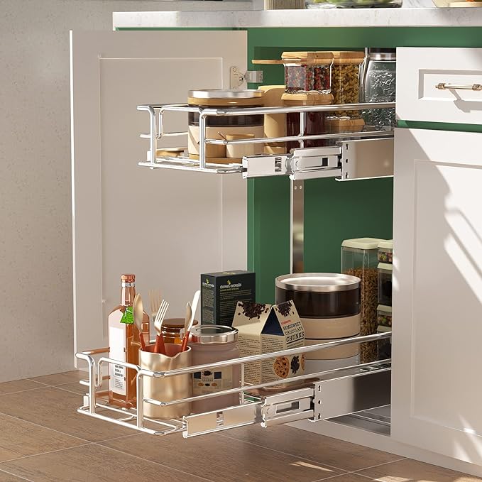 LOVMOR 2 Tier 5½" W x 21½" D, Individual Pull Organizer Kitchen Cabinet Storage - Image 2