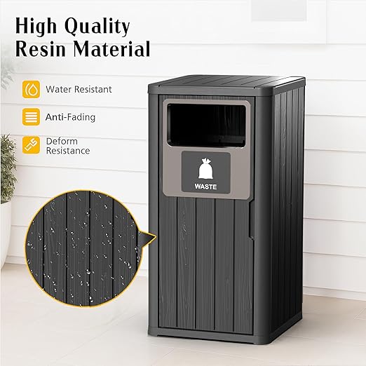ROJIK 35" Tall Outdoor Trash Can, Weatherproof Resin Garbage Indoor Durable - Image 4