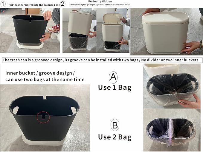Black Slim Bathroom Trash Can - Image 3