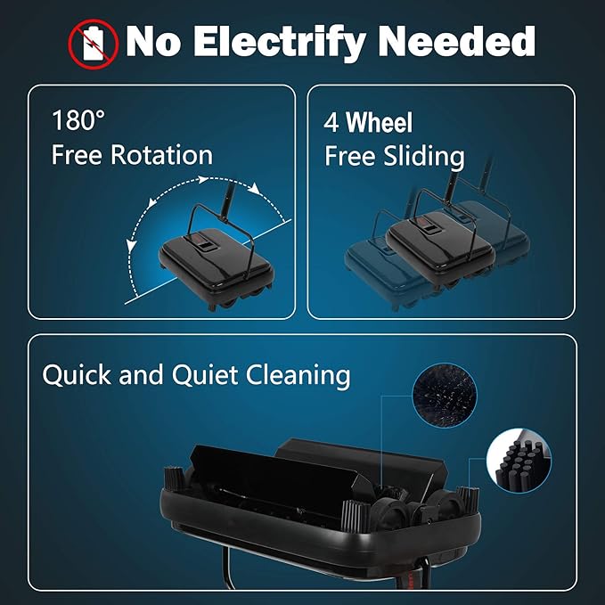 Eyliden Carpet Sweeper, Mini Size Lightweight Hand Push - Image 3