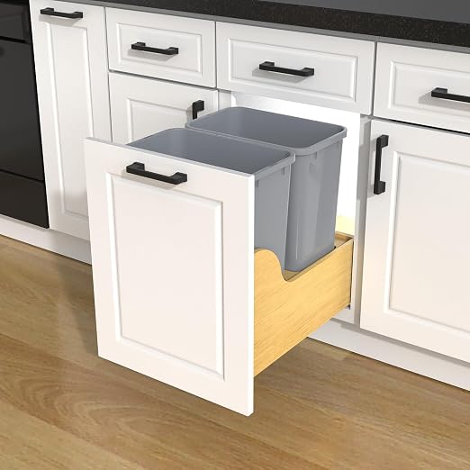 Double 35 Quart Pullout Under Cabinet Trash Cans Solid Wood Bottom, - Image 2