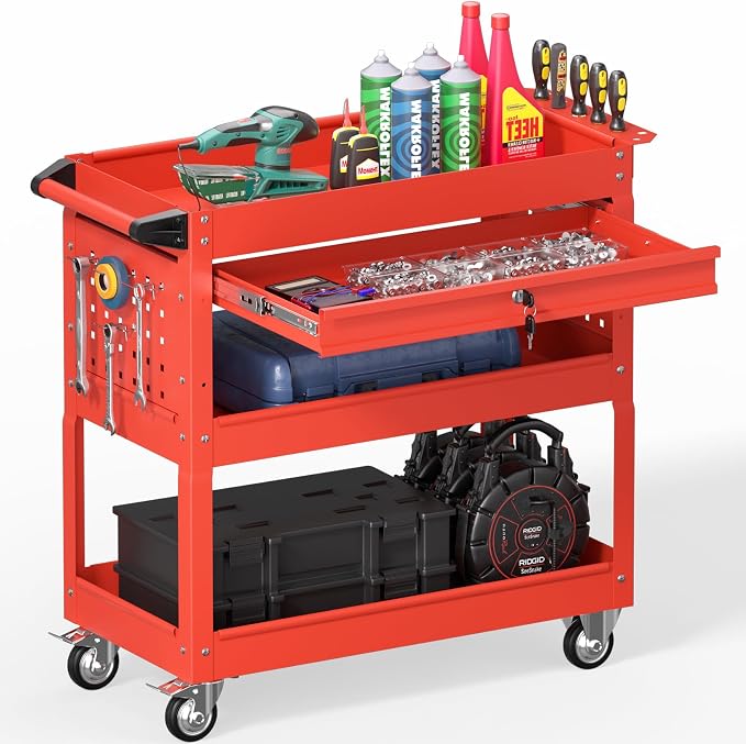 3 Tier Rolling Tool Cart on Wheels, Heavy Duty Service Cart Industrial Utility by Bettertoolsforbetterlife