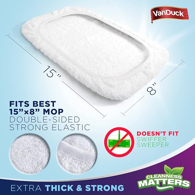 VanDuck 100% Cotton Terry Cloth Mop Pads 15x8 Inch 6-Pack - Image 2