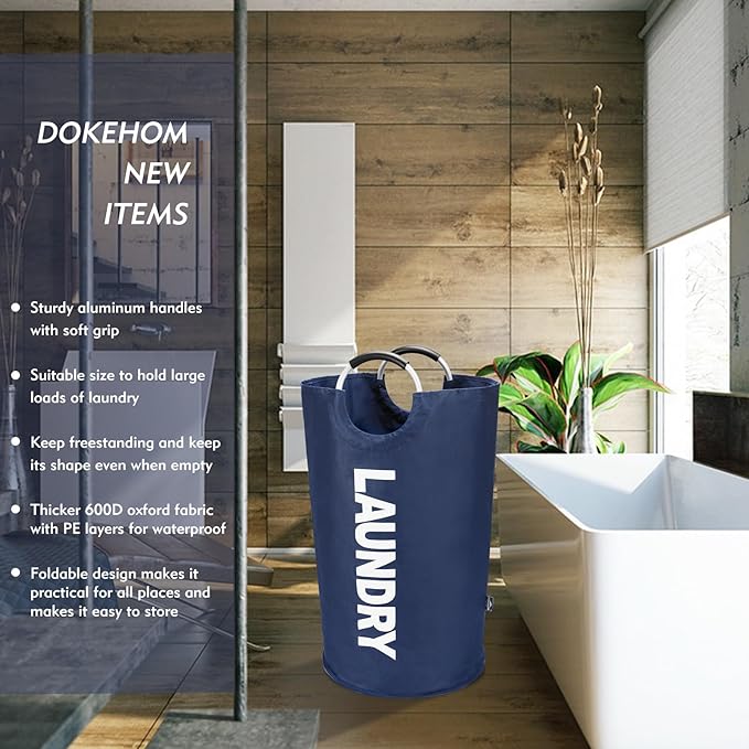 DOKEHOM 90L Large Laundry Basket, Collapsible Laundry Bag, Freestanding Tall - Image 2