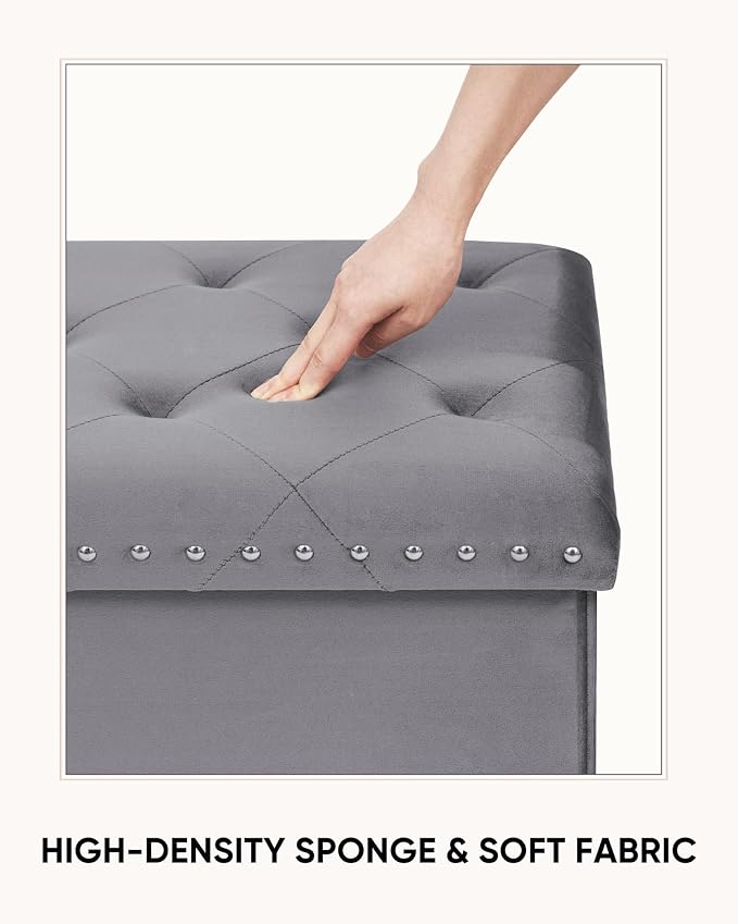 Velvet Storage Ottoman Bench, 43.3" Folding Ottoman - Image 5