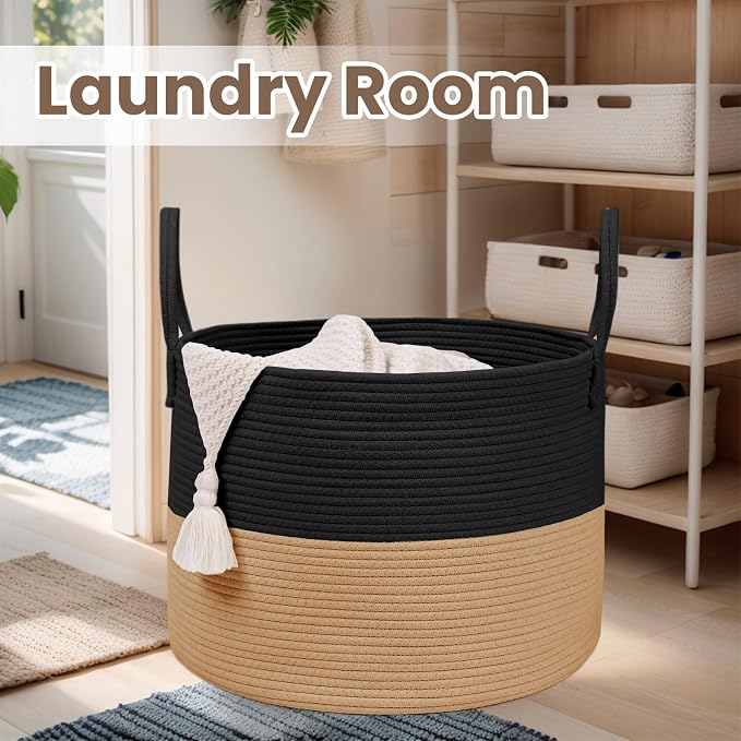 Woven Blanket Basket, 65L Large Rope Storage Bin - Image 7