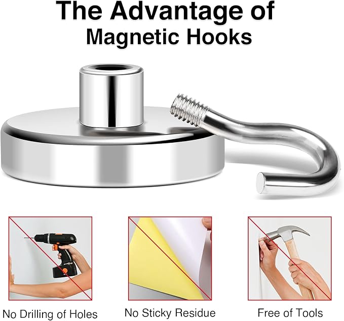 MIKEDE Magnetic Hooks Heavy Duty, 150LB+ Strong Neodymium Magnets - Image 5