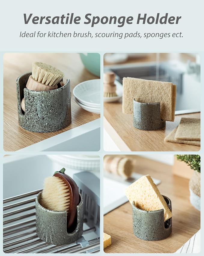 Kitchen Sponge Holder, Ceramic Dish Sponge Holder Scrubby Daddy Farmhouse Dish - Image 4