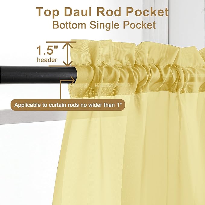 Chyhomenyc Yellow Sheer Curtains 30 inch Length 2 Panels, Light Filtering Voile - Image 3