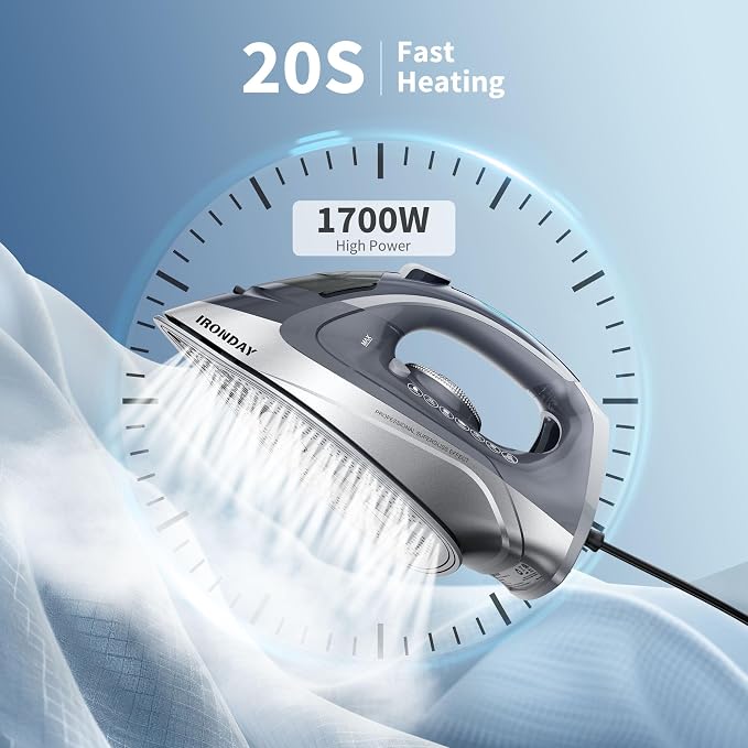 Steam Iron for Clothes Rapid Heating, 1700W Iron Burst of Steam, Non-Stick - Image 3
