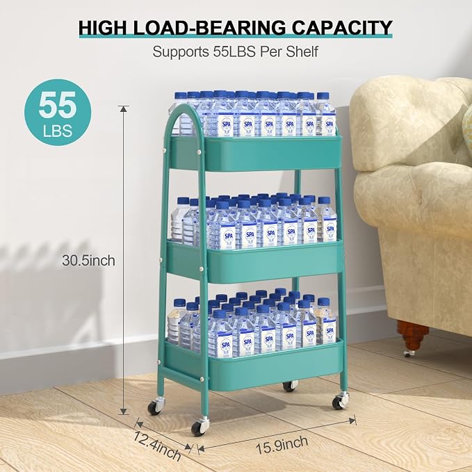 EAGMAK 3 Tier Utility Rolling Cart, Metal Storage Cart - Image 6