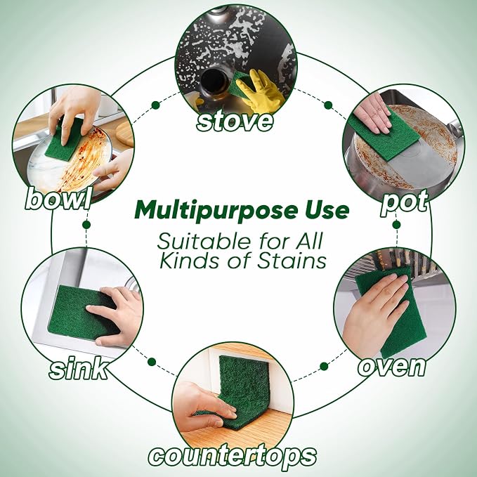 HOMEXCEL Heavy Duty Scouring Pad, 24 Pack Green Scrubbing Pads, Dish Scrubber - Image 2