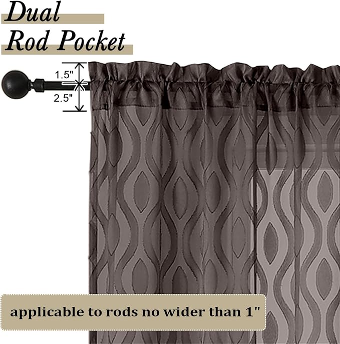 Aiyufeng Brown Valance Curtains 14 Inch Length, Chic Wavy Line Clip Jacquard - Image 4