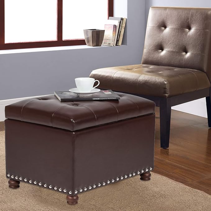 Leather Storage Ottoman Bench Foot Rest Stool - Image 10