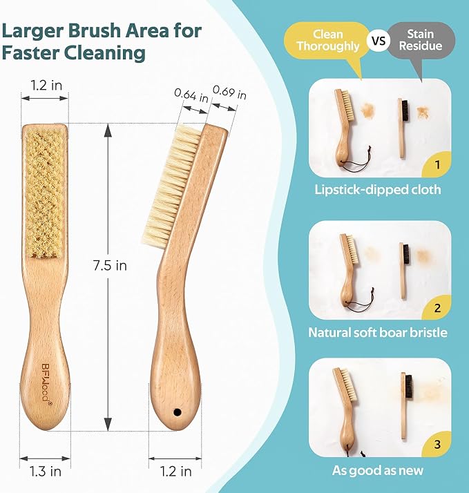 BFWood Laundry Stain Brush, Large Natural Soft Boar Bristles, Removes Tough - Image 2
