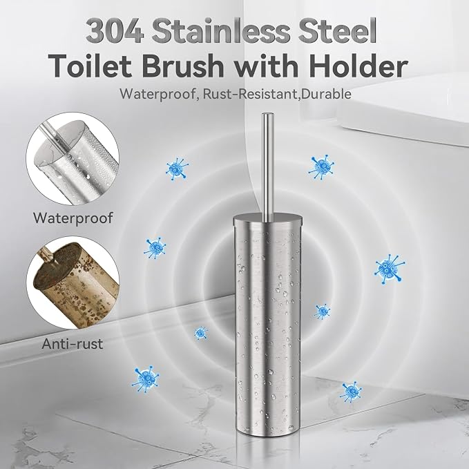 DOWRY Stainless Steel Freestanding Toilet Bowl Brush and Holder - Image 2