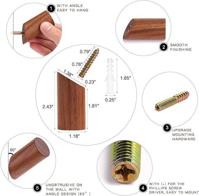 Wooden Wall Hooks, 2 Pack Coat Hooks Wall Mount, Natural Wood Hooks Coat Rack - Image 6