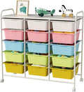 15 Drawers Rolling Cart With Wheels, Plastic Storage Drawer With Metal Frame by Ytaoka
