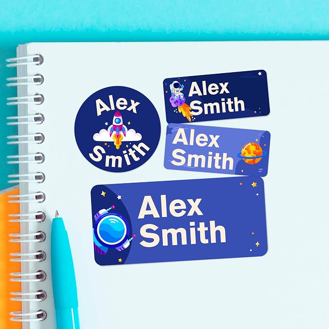 Personalized Name Tag Stickers for Kids | Space-Themed Waterproof Labels for by Cryptonite