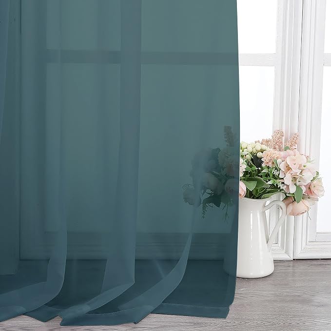 Chyhomenyc Stone Blue Sheer Curtains 84 Inch Length 2 Panels, Light Filtering - Image 7