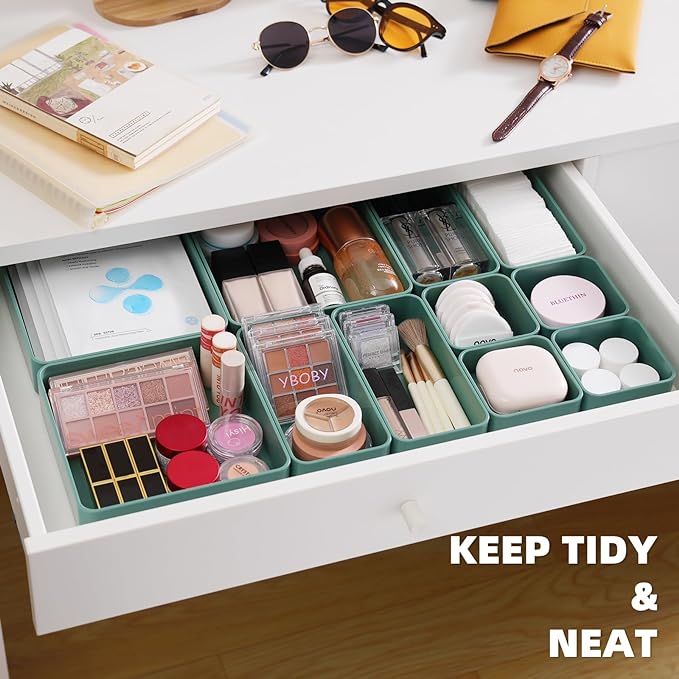 11-Piece Stackable Drawer Organizer Set, Stationery, Utensils in Bathroom - Image 3