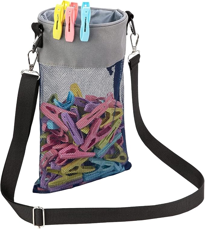 Mesh Clothespin Bag with Hooks Hanging Clothes Pin Bag with Drawstring Closure by AFUOWER