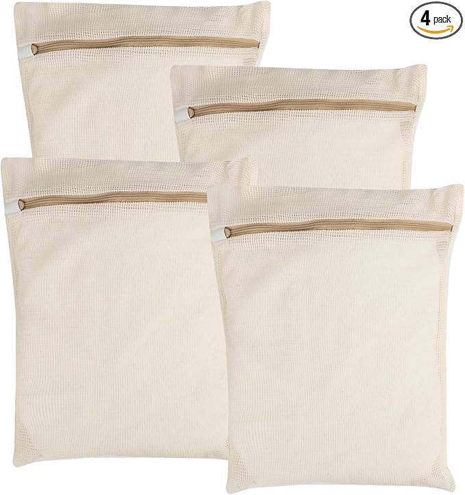 4-Piece Medium Durable Organic Cotton Mesh Laundry Bags by NAHADS