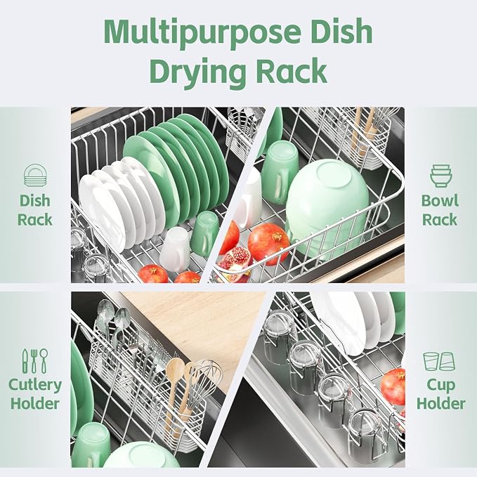 Dish Drying Rack in Sink, Extendable Stainless Steel Dish Drainers - Image 3