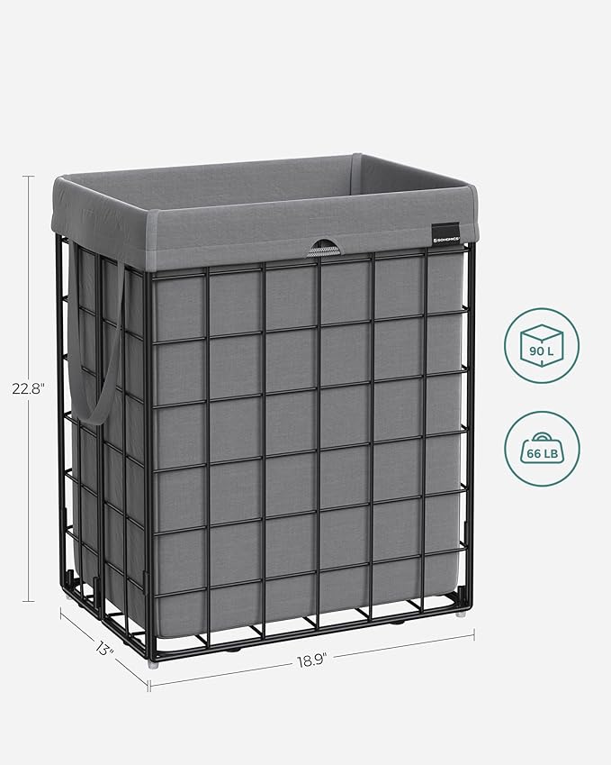 SONGMICS Laundry Hamper, 23.8 Gal. Laundry Basket, Collapsible Clothes Hamper - Image 5