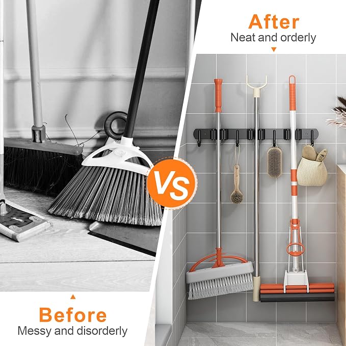 Mop and Broom Holder Wall Mount, Upgraded Broom Organizer Wall Mount, Stainless - Image 5