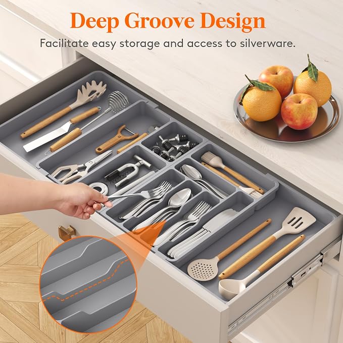 Lifewit Large Silverware Drawer Organizer, Plastic Cooking Utensil Tray - Image 8