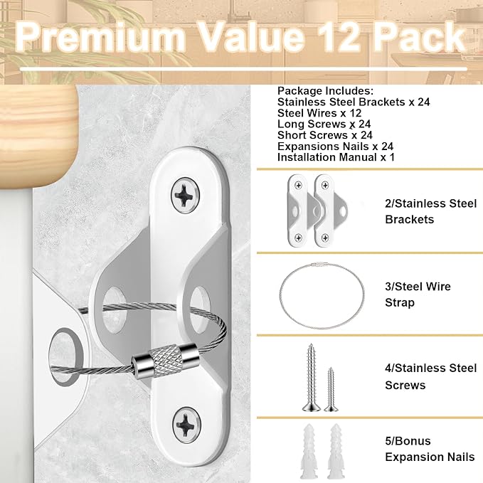 Furniture Anchors for Baby Proofing & Pet Protecting, Furniture Straps Anti Tip - Image 7