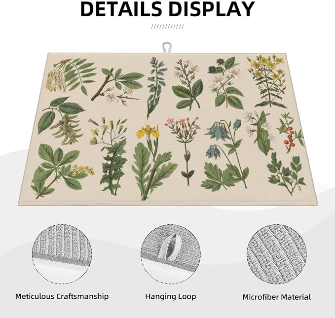 Vintage Color Plants Herbs Floral Microfiber Dish Drying Mat - Image 4