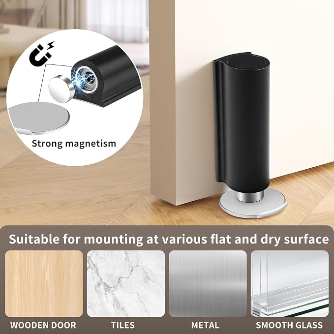 Magnetic Door Stoppers Black WYGWP Stainless Steel No Drilling Wedge Stops - Image 2