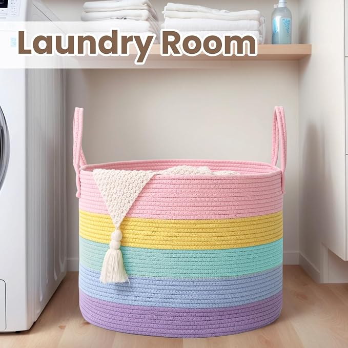 Woven Blanket Basket, 115L Large Rope Storage Bin - Image 7