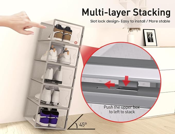 Kuject XX-Large Shoe Storage Boxes Organizers Clear Plastic Stackable 12 Pack - Image 4