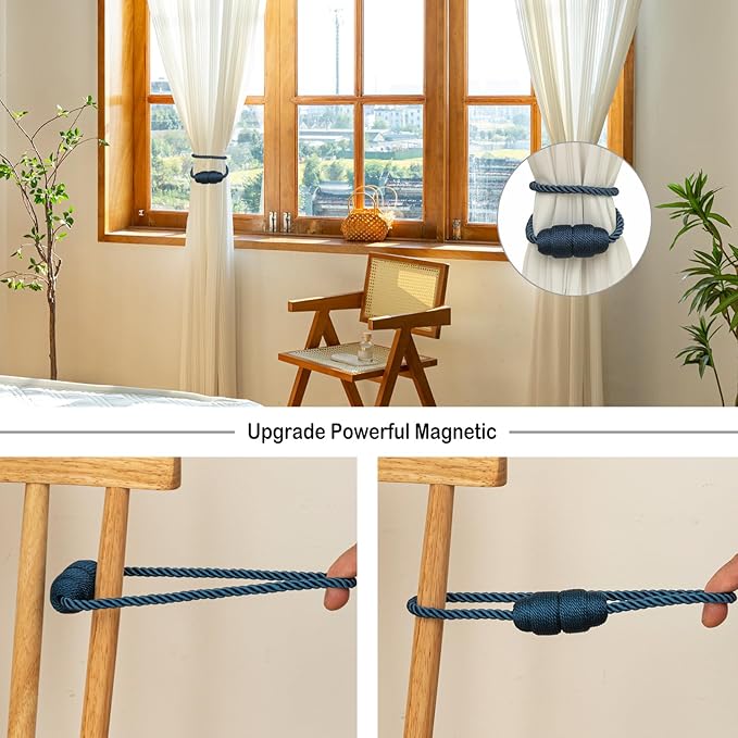 Magnetic Curtain Tiebacks Rope Tie Backs 6 Pack Curtains Holders - Image 4