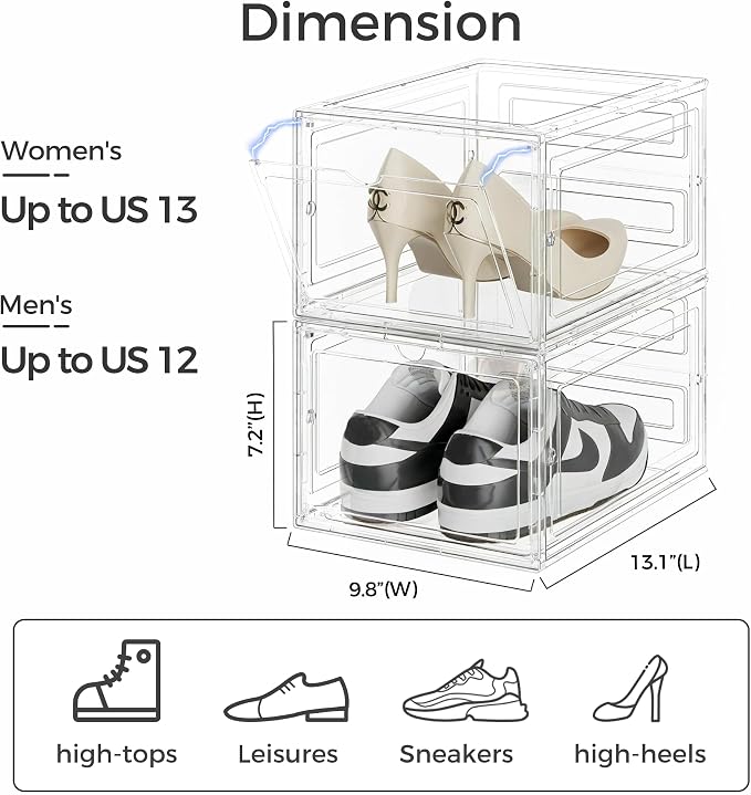 Pinkpum Upgraded Hard Shoe Storage Box 12 Pack X-Large Fit Size 12, Thicken & - Image 2