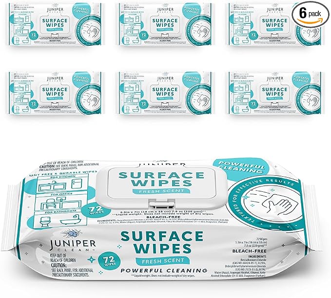 6 Pack Surface Cleaning Wipes Bleach Free, All-Purpose Cleaner by JuniperCLEAN