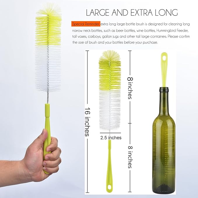 ALINK 3-Pack Long Narrow Neck Bottle Cleaning Brush - Image 2