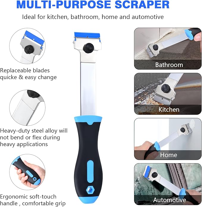 Razor Blade Scraper Tool with 10 Pcs Extra Replacement Metal and 10 Pcs Plastic - Image 3