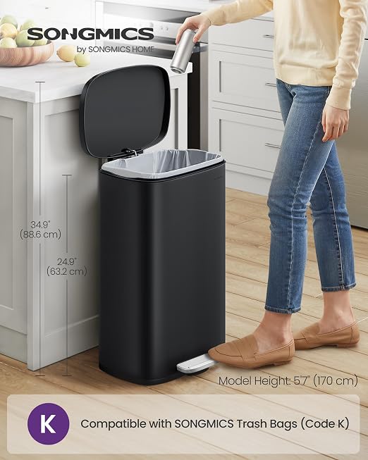 SONGMICS 13 Gallon Trash Can, Stainless Steel Kitchen Garbage Can, Recycling or - Image 3