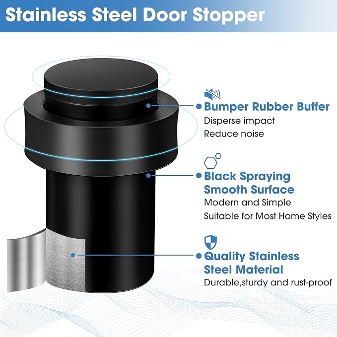Chumia 20 Pcs Door Stopper Mounted Floor Stops Stainless Steel Cylindrical - Image 3