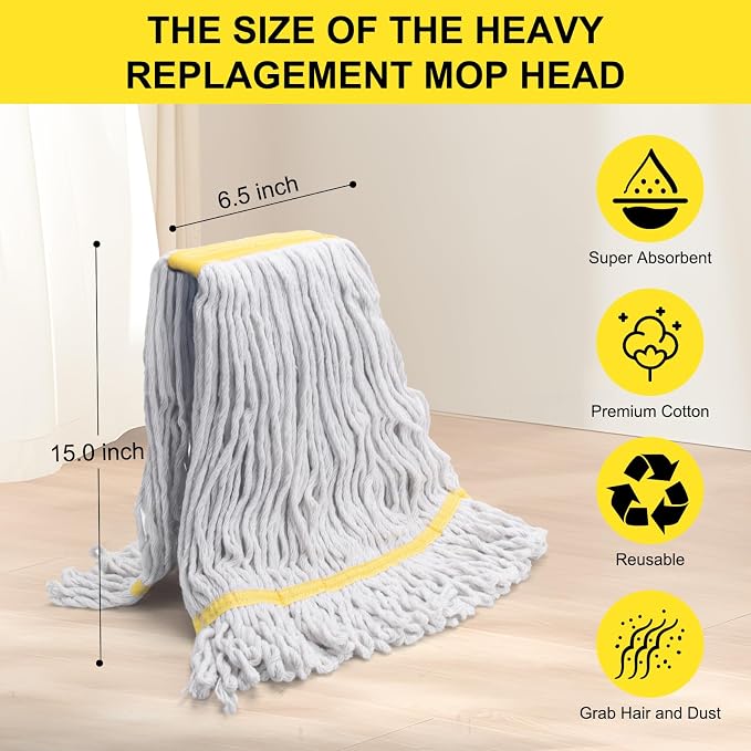KeFanta 6 Pack Heavy Duty Commercial Mop Head Replacement, Wet Industrial - Image 5