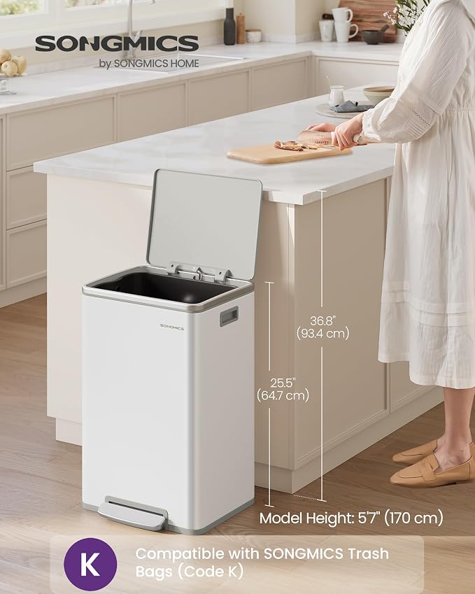 SONGMICS Trash Can, 13-Gallon Gabbage Can, - Image 2
