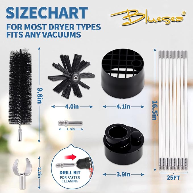Bluesea 7 Pieces 25 Feet Dryer Vent Cleaner Kit, Reinforced Nylon Dryer Vent - Image 5