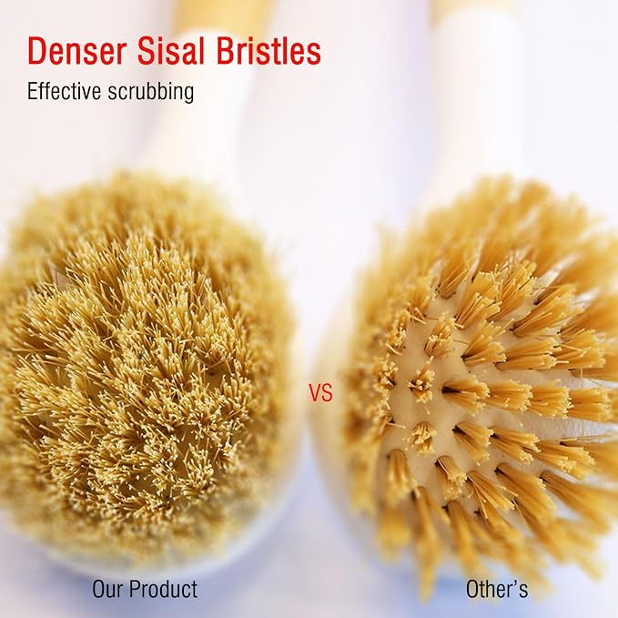 Natural Bristle Dish Brush Set, 1 Wooden Dish Brush and 1 Bamboo Dish Brush - Image 5