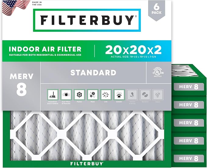 Filterbuy 20x20x2 Air Filter MERV 8 Dust Defense Replacement, Electrostatic by Filterbuy