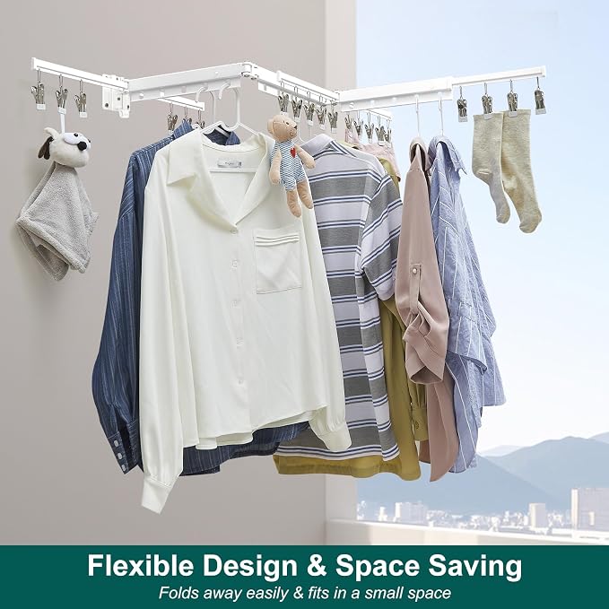 Hoimpro White 51" Clothes Drying Rack Retractable Foldable Wall Mounted - Image 4