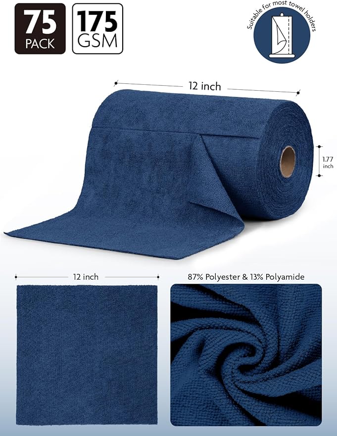 Fantasticlean Microfiber Cleaning Cloth Roll -75 Pack, Tear Away Microfiber - Image 3